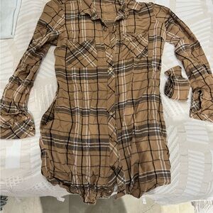 Guess Tan Plaid Shirt Dress